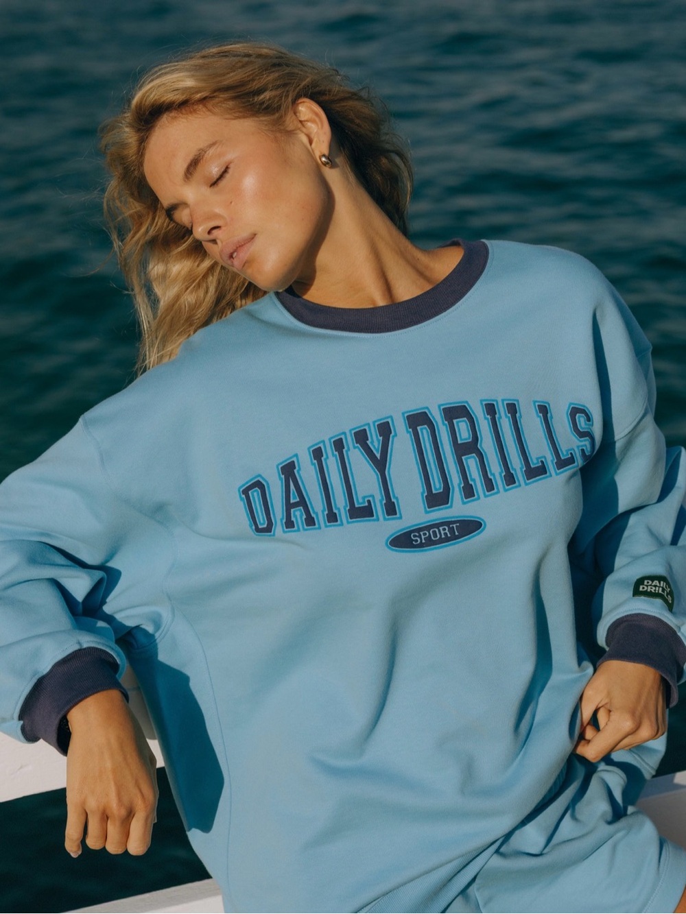 Daily Drills Malibu Blue Crewneck with Navy Trim ‼️SOLD OUT ‼️